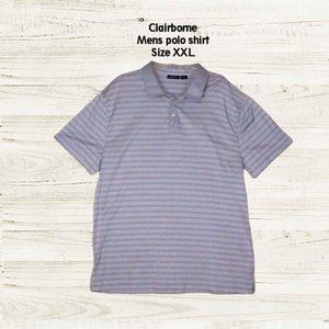 Clairborne mens Size XXL polo shirt grey striped short sleeve